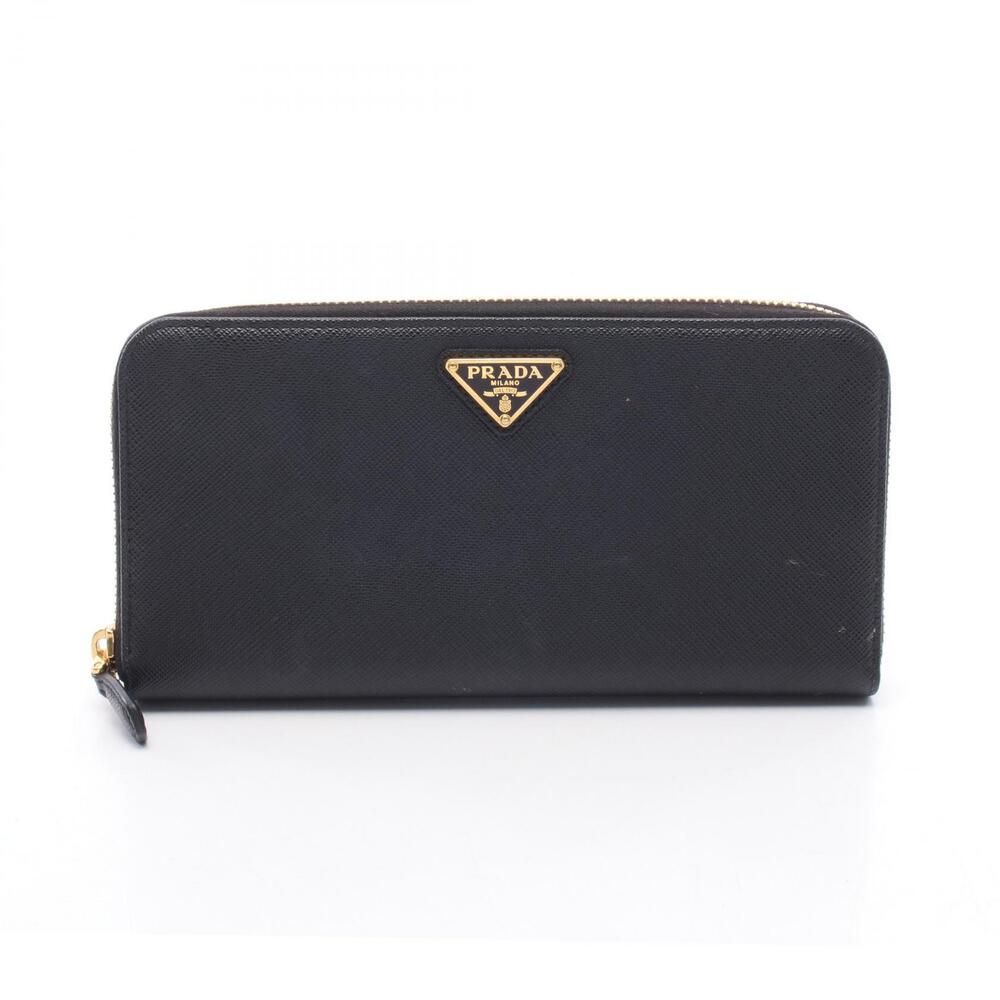 Prada Vitello Leather Zip Around Wallet Black